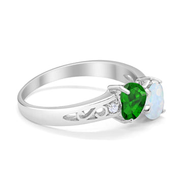 Heart Filigree Ring Simulated Green Emerald CZ 925 Sterling Silver